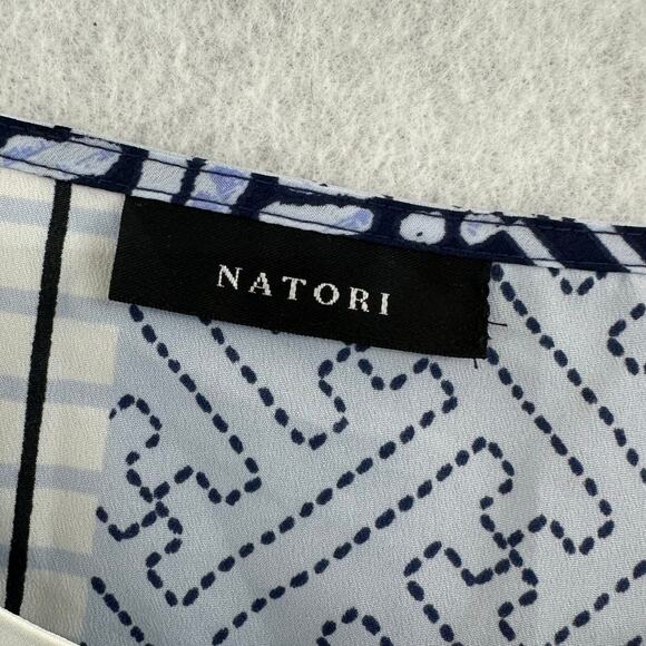 Natori Kabuki PJ Set Large Floral Short Sleeve Draw String Bottoms Blue White - Picture 6 of 14